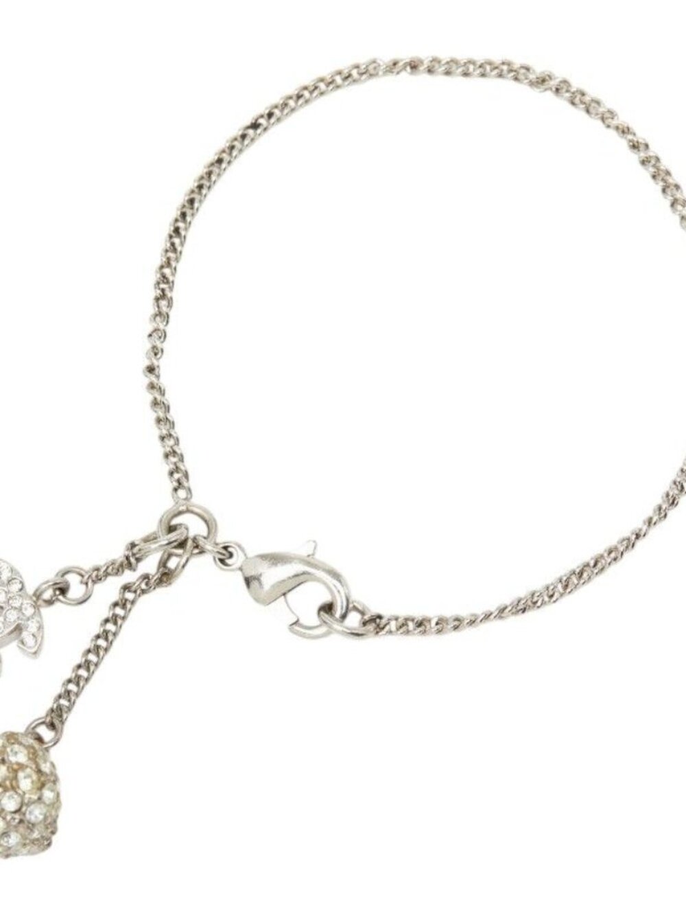 Chanel CC Logo Bracelet Silver Rhinestone Metal